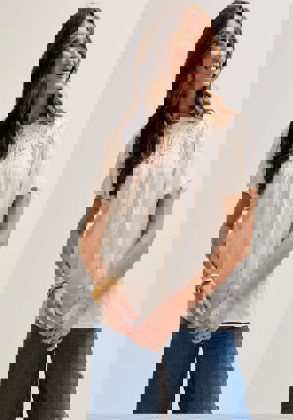 Kew Lace Insert Angel Sleeve Shirt In Cream