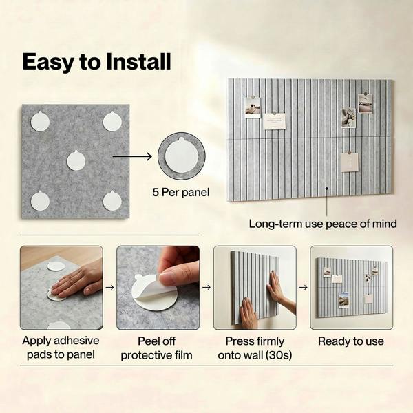 Levede Felt Notice Board 6 Pack Wall Tiles Pin Board Self Adhesive Grey 30x30cm