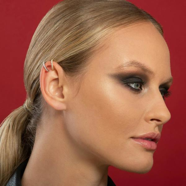 Pair of Silver Ear Cuff Earrings with Cubic Zirconia Stones - namana.london
