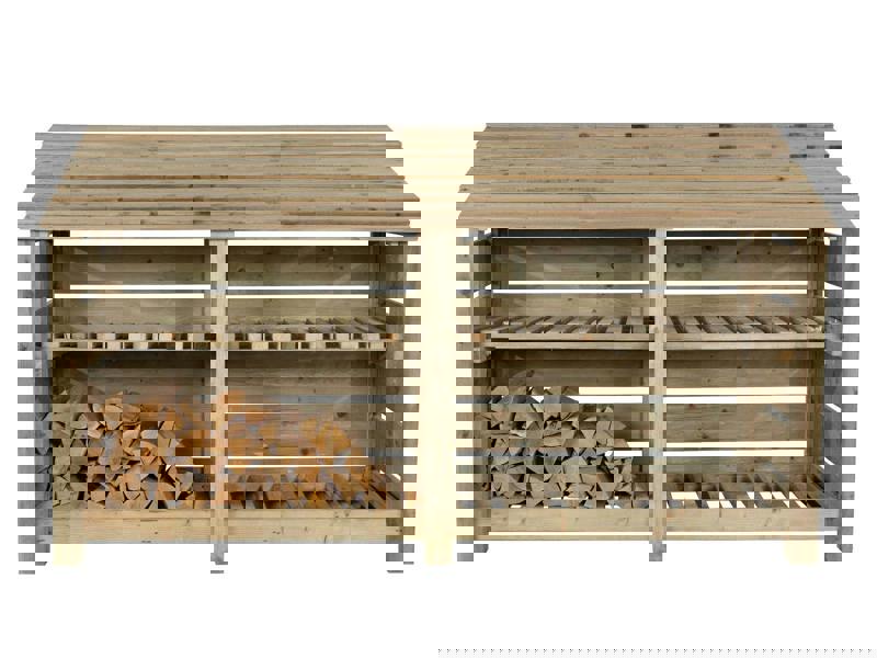Arbor Garden Solutions Slatted Wooden Log Store with Shelf W-227cm, H-126cm or 180cm, D-88cm