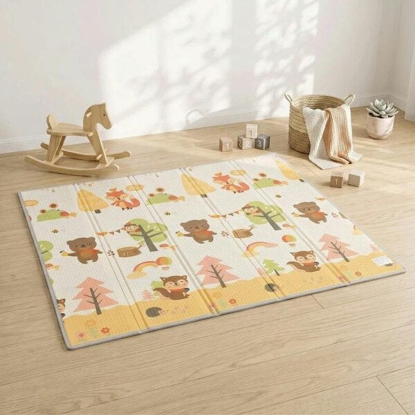 Foldable Reversible Baby Play Mat 200 x 180 cm, Waterproof, Non-Slip for Crawling and Learning, Tree & Forest Theme