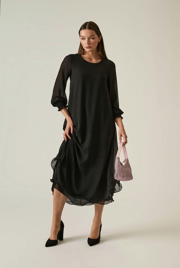 James Lakeland Maxi Wave Hem Black Dress