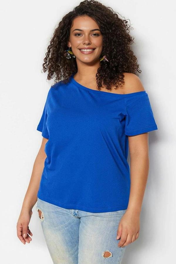 WOVCOR Off-Shoulder Detail 100% Cotton Knitted Blouse