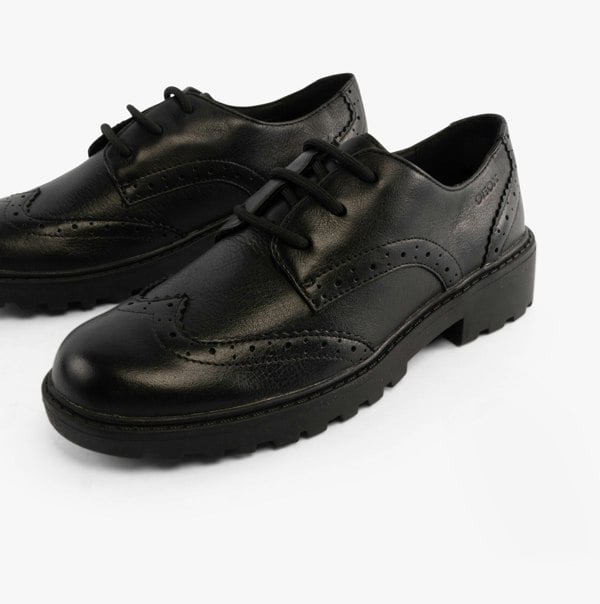GEOX JR CASEY Girls Leather Brogue School Shoes Black
