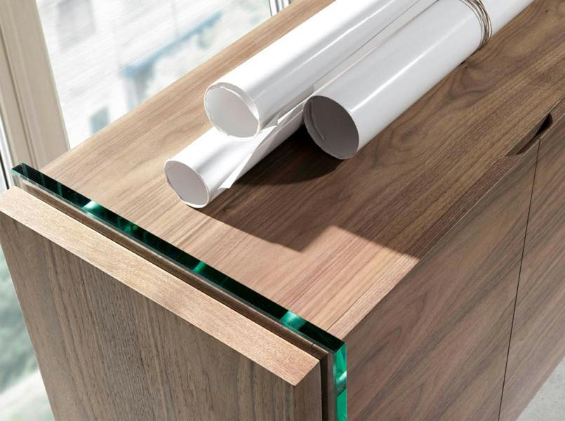 Angel Cerdá Walnut and tempered glass sideboard 3057