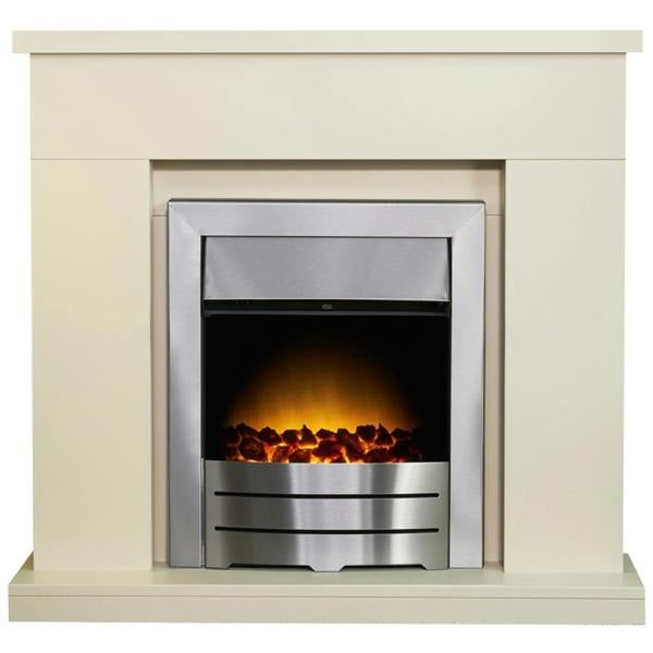 Adam Lomond Fireplace  in Stone Effect & Colorado Brushed Steel Electric Fire, 39 Inch