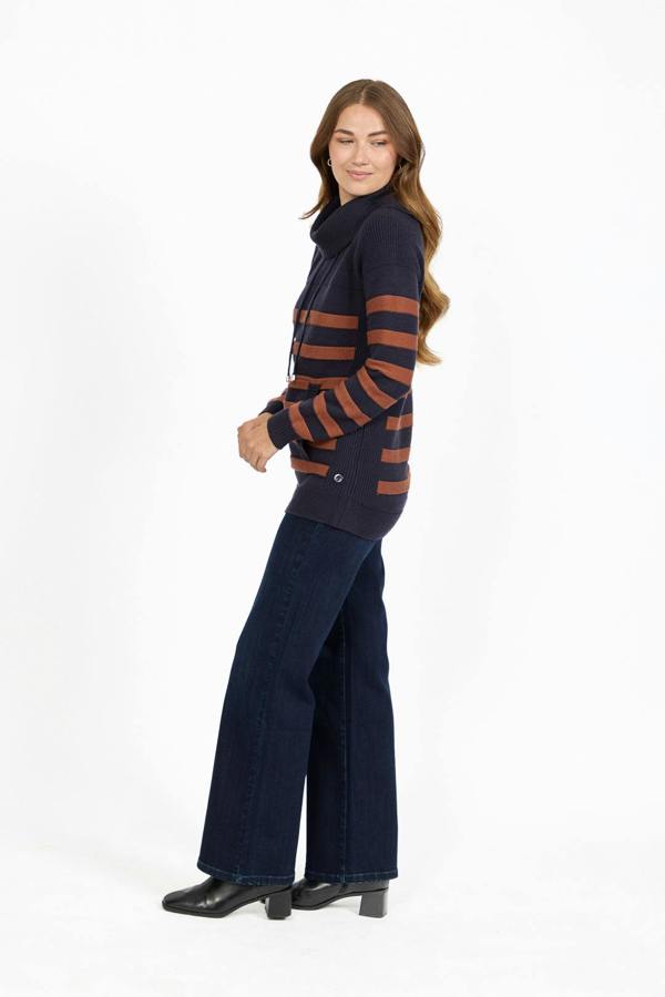 Mudflower Stripe Knit Cowl Neck Jumper