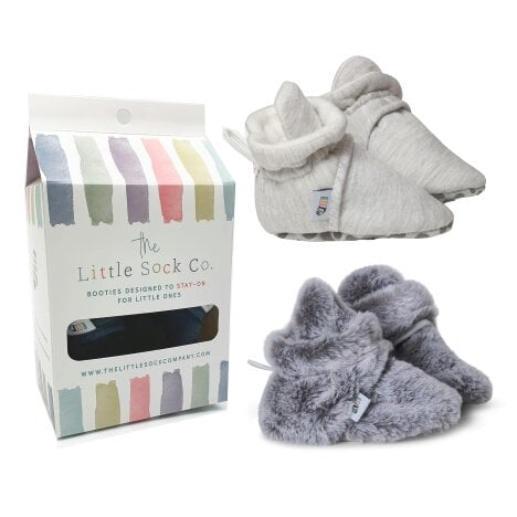 Little Sock Co. 2 Pack of Stay-on, Non-Slip Booties - Mix 'n' Match Colours - Eskimo + Grey Cotton
