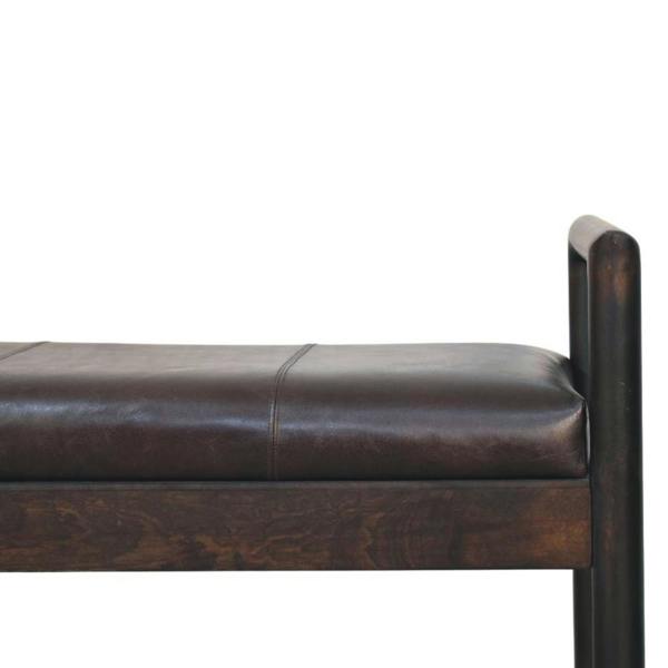 Artisan Furniture Solid Wood Gridline Bench, Upholstered, Dark Brown & Black