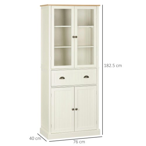 Wyld Haus Fidozi Wooden Cream White 5 Tier Freestanding Kitchen Cupboard With Adjustable Shelves And Drawer