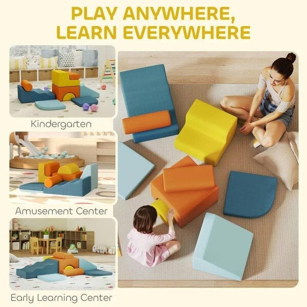 9-Piece Soft Play Set, Kids Soft Play Foam Blocks with Detachable Cover for Climbing and Crawling