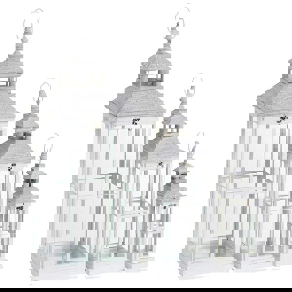 White Window Style Lanterns With Open Top (Set of 3) - White - 