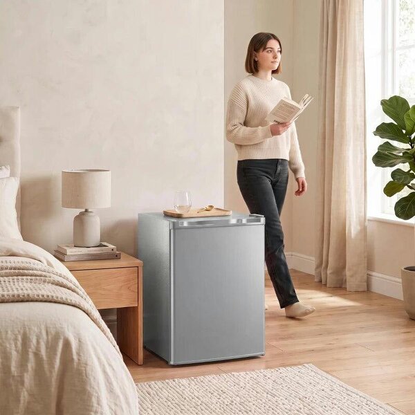 73 L Mini Fridge with Chiller Box, Single Door Compact Refrigerator, Adjustable Thermostat, Reversible Door, Grey
