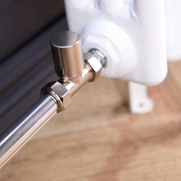 Flode Straight Round Thermostatic Radiator Valve Pack | 15mm x 1/2" | Brushed Steel