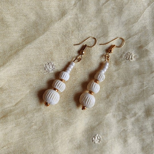 The Colourful Aura Three Beads Shell Lightweight Minimalist Beach Dainty White Drop Hook Earring