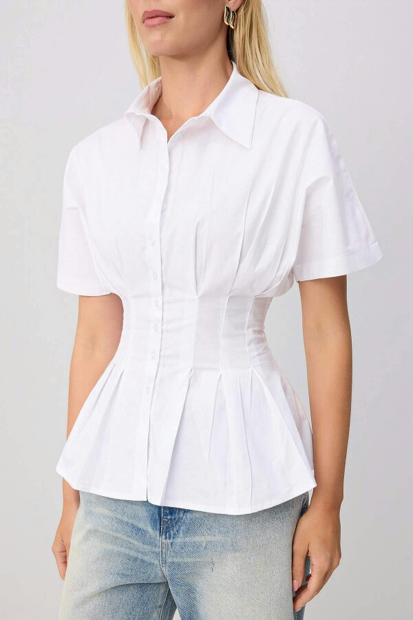 WOVCOR Pleated Detail Fitted Short Sleeve Shirt