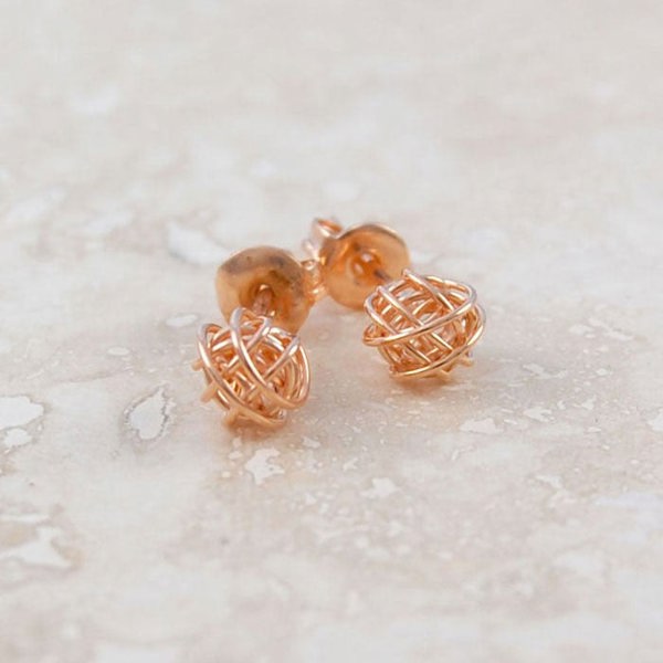 Tiny Nest Rose Gold Stud Earrings - Otis Jaxon Silver Jewellery