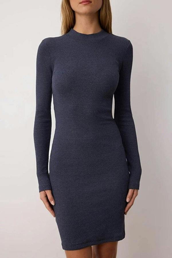 WOVCOR Fitted Mini Stand-Up Collar Knit Pencil Dress