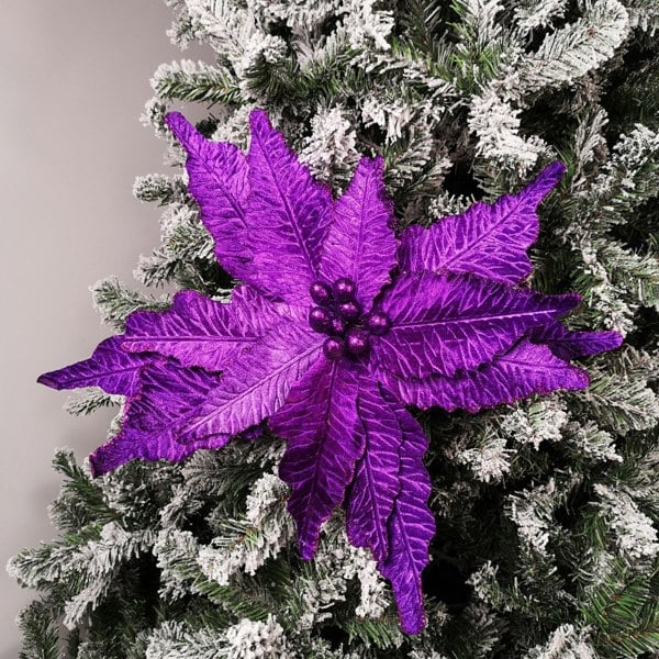 Samuel Alexander 76cm Purple Velvet Poinsettia Stem with Glitter Christmas Decoration