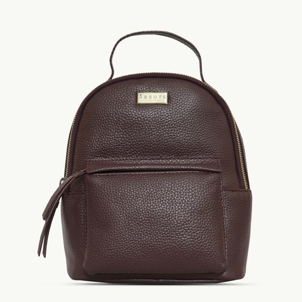 Assots London 'Betty' Burgundy Zip Top Mini Pebble Grain Leather Backpack
