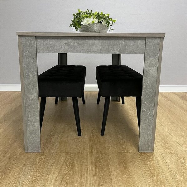 Kosy Koala Dining Table Set Of Modern Grey Table And 2 Black Velvet Benches Dining Room Furniture