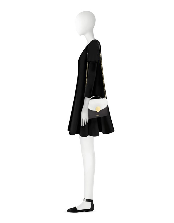 Le Parmentier New Ondina Color Block Flap Top Satchel Bag - White / Black