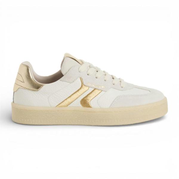 Tamaris Women's White Leather Golden Stripes Trainers Sneaker Shoes