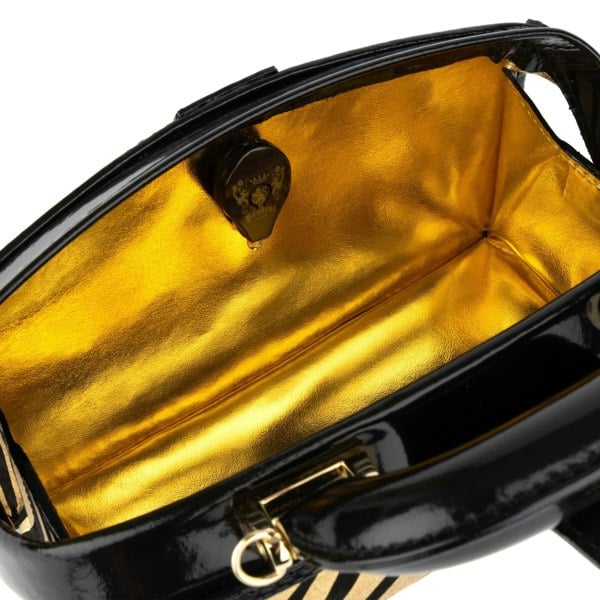 Embassy London Gazelle Mini - Black & Gold Stripes - Women’s mini leather top handle & crossbody bag