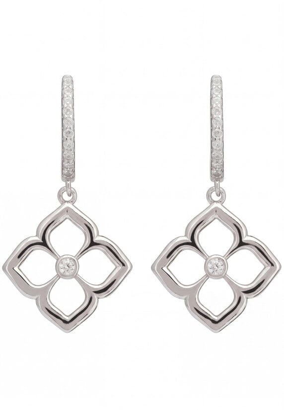 Latelita Open Pointed Clover Flower Drop Earrings Silver