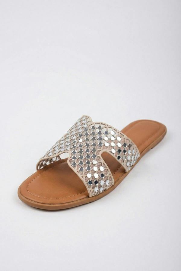 Cordelia Mirrored Disc Embellished H Sandals - Beige