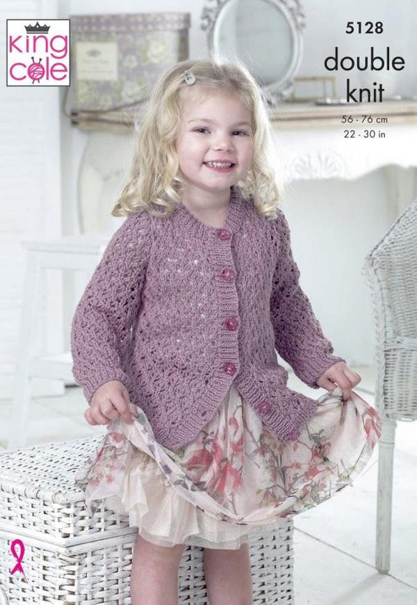King Cole Cottonsoft DK Knitting Pattern 5128, Cardigans for Kids, 22 - 30 Inches
