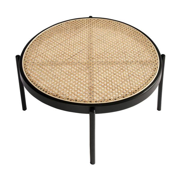 Angel Cerdá Round Coffee Table Rattan, Black Wood and Black Steel 2111