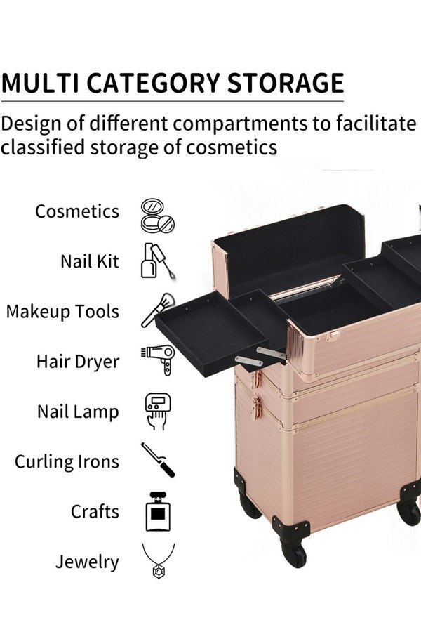 Living and Home 3 in 1 Professional Rolling Cosmetic Train Case Trolley Case Beauty Storage Box for Hairdressing Beauty