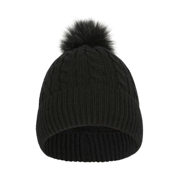 Mountain Warehouse Womens Pom Pom Faux Fur Lined Beanie - Black