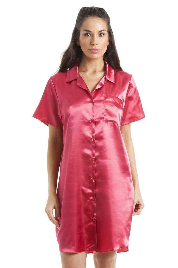Camille Women's Nightshirt Knee Length Satin Dress Ladies Nightwear