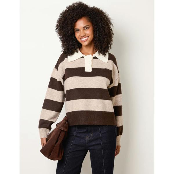 Blue Vanilla Stripe Knit Polo Jumper