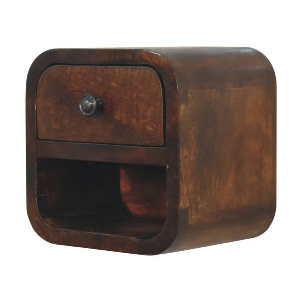 Artisan Furniture Solid Wood Extra Mini Curved Chestnut Bedside with Open Slot