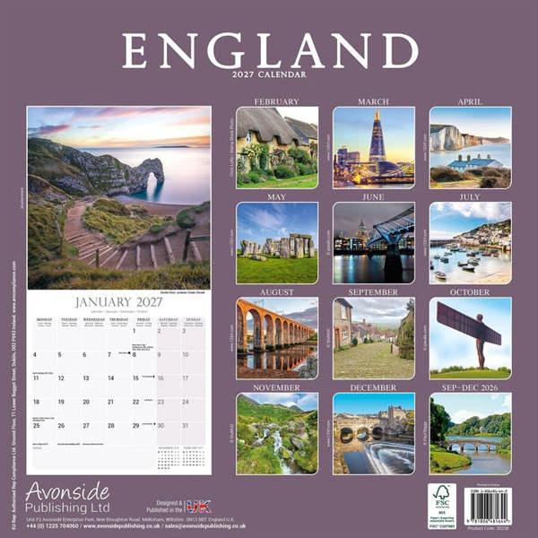 England Calendar 2027, Wall Calendars, Month To View, Travel, Gift