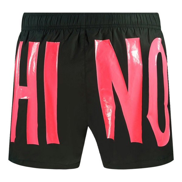 Moschino Swim Shorts- Large Pink Logo Black Short