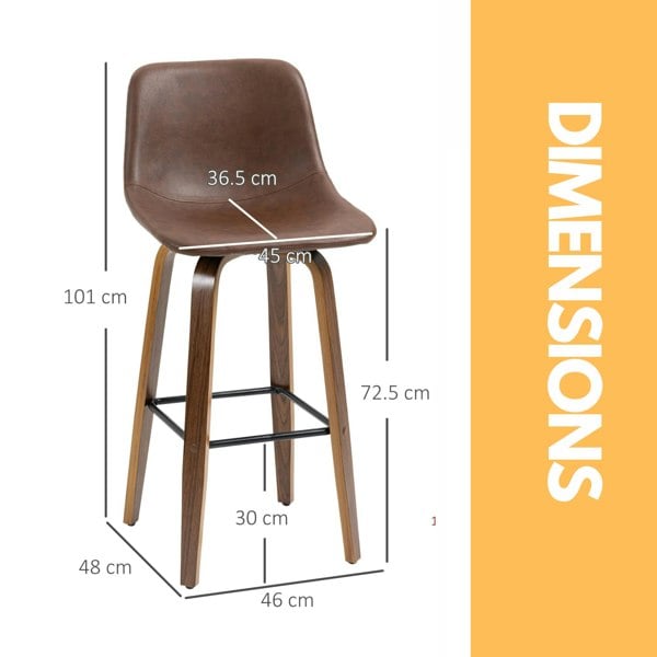 Rafaelo Mobilia Set of 2 Brown Bar Stools With Wooden Legs