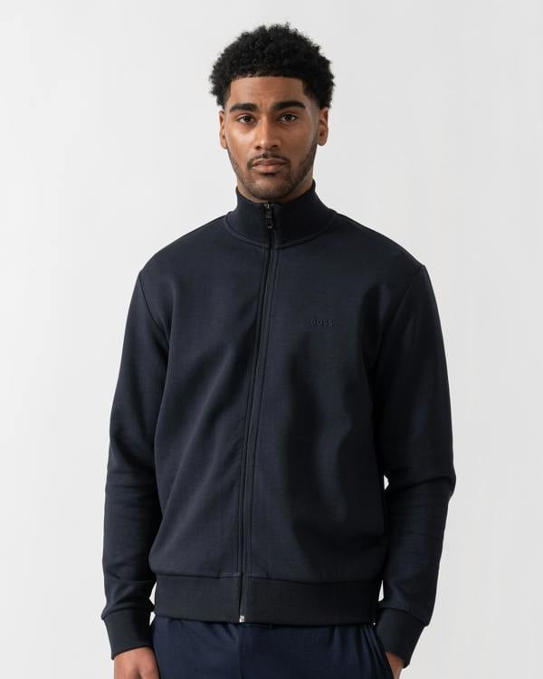 BOSS Green Skaz Mens Full Zip Funnel Neck Sweatshirt - Dark Blue 402