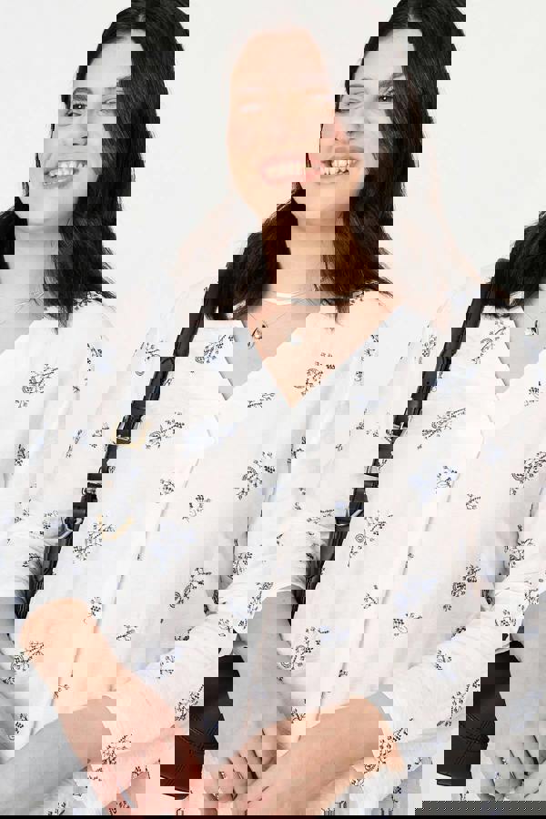 White | Curve Floral Relaxed Pleat Front Blouse