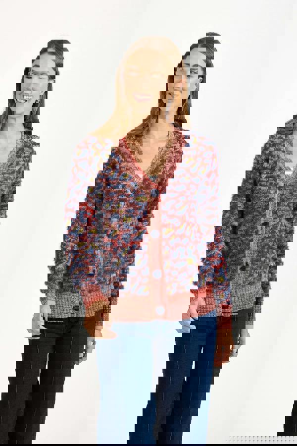 Fluffy Leopard Print Knit Cardigan