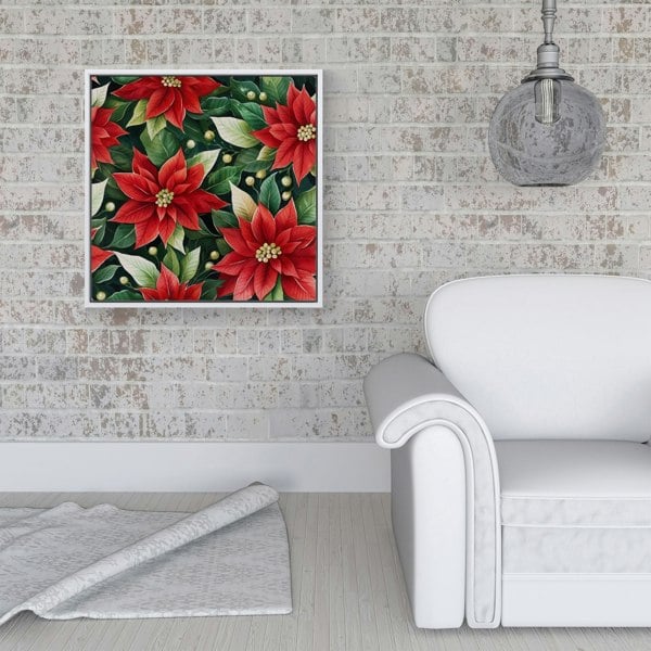 Warren Reed Poinsetta Watercolour Framed Canvas