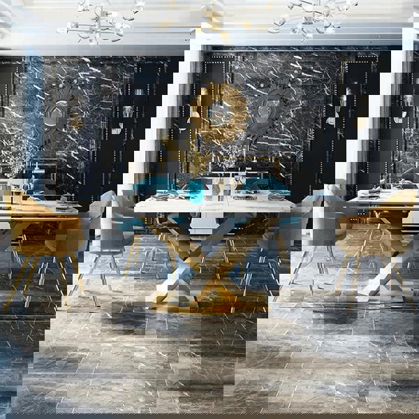 Weilai Concept LUCI Dining Table, Marble And Gold Metal