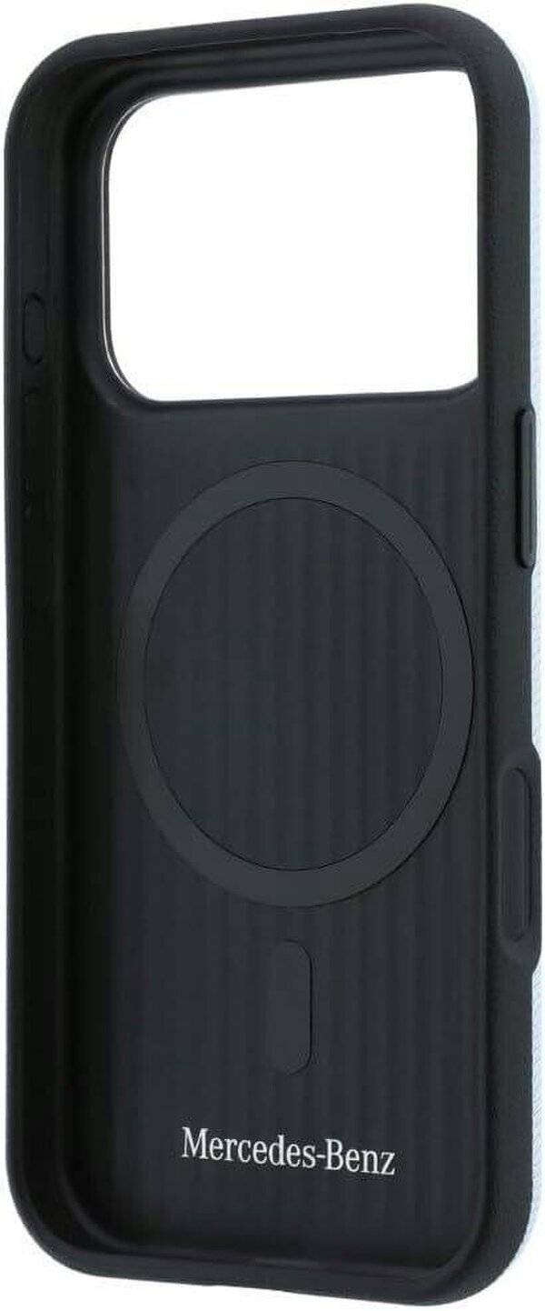 Mercedes Leather Semi Wrap Wood Effect Case with MagSafe for iPhone 17/18 Pro Max 6.9" Blue - MEHMP18X25PFWWPB