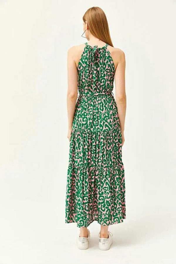 Hoxton Gal Halter Neck Belted Midi Dress