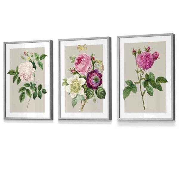 Artze Wall Art Vintage Pink and White Roses Set of 3 Framed Prints