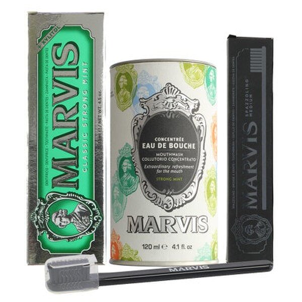 Marvis Mouthwash, Classic Mint Toothpaste & Black Tooth brush