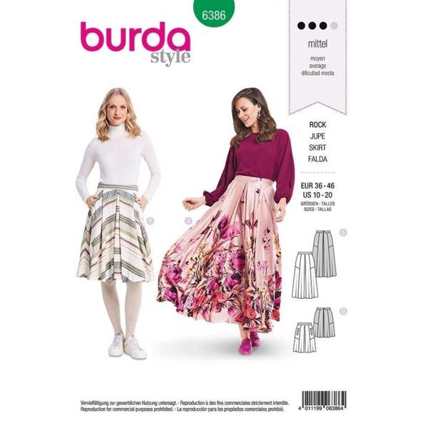Burda Sewing Pattern 6386 Skirts For Women, 10 to 20 - Intermediate